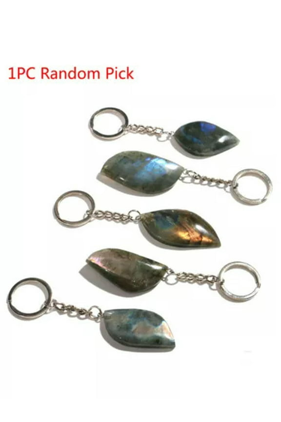 Natural Crystal Labradorite Key Chain Keyring Gemstone Quartz Reiki Healing Gift-1PC (Random Pick)