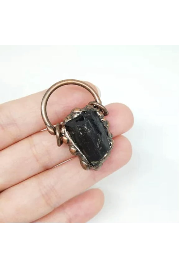 Natural Crystal Pendant Sun Stone Triangle Clear Quartz God Retro Chakra Vintage-1PC(Random Pick)-#5 Raw Stone Tourmaline