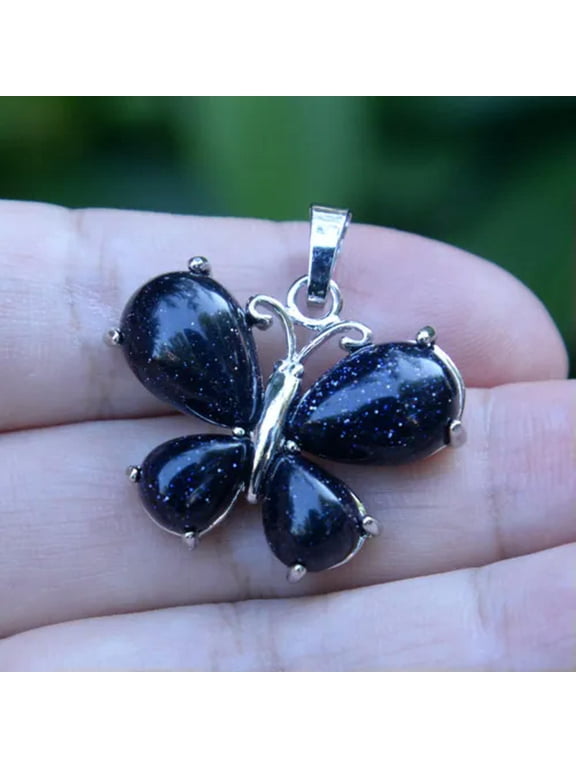 Natural Crystal Quartz Butterfly Chakra Gemstone Pendant Healing Amulet Charm-Blue Sandstone