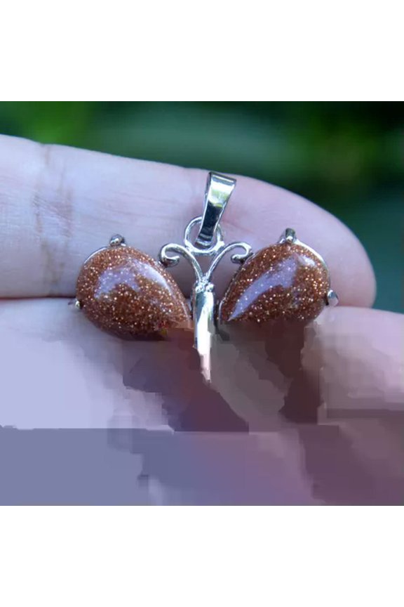 Natural Crystal Quartz Butterfly Chakra Gemstone Pendant Healing Amulet Charm-Gold Sandstone