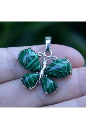 Natural Crystal Quartz Butterfly Chakra Gemstone Pendant Healing Amulet Charm-Malachite