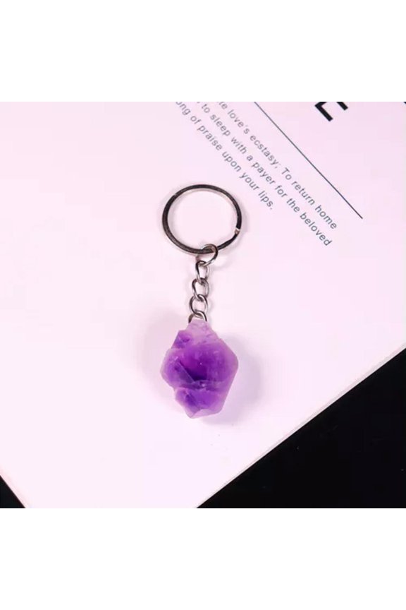 Natural Crystal Rough Stone Amethyst Keychain Keyring Pendant Irregular Handmade-Amethyst Tooth Bud