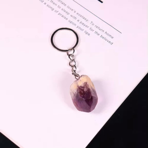 HOOUN Natural Crystal Rough Stone Amethyst Keychain Keyring Pendant Irregular Handmade-Amethyst