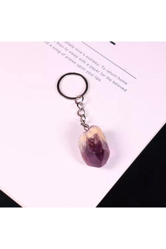 Natural Crystal Rough Stone Amethyst Keychain Keyring Pendant Irregular Handmade-Amethyst