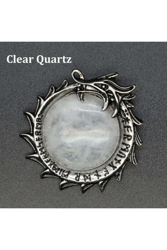 Natural Crystal Stone Dragon Viking Runic Round Rune Amulet Pendant Healing Gift-Clear Quartz-1PC (Random Pick)