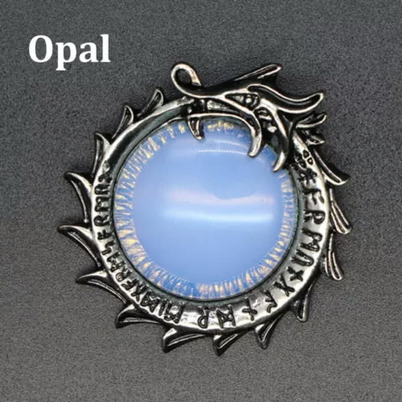 HOOUN Natural Crystal Stone Dragon Viking Runic Round Rune Amulet Pendant Healing Gift-Opal-1PC (Random Pick)