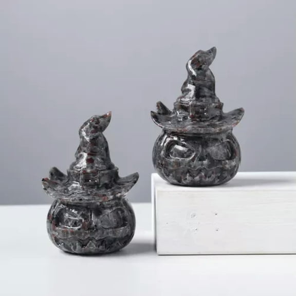 HOOUN Natural Crystal Stone Pumpkin Ghost Skull Carving Ornament Halloween Decorations-Yooperlite Stone