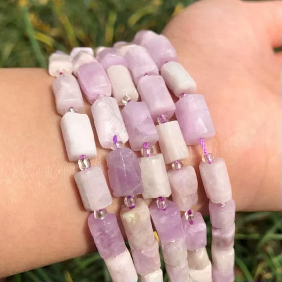 HOOUN Natural Cylinder Shape Faceted Aquamarines Loose Beads For Jewelry Making 7.5''-kunzite