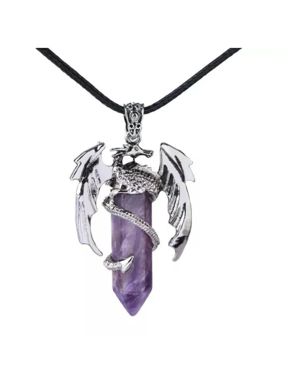 Natural Dragon Hexagon Healing Reiki Crystal Quartz Stone Pendant Necklace Gifts-Amethyst