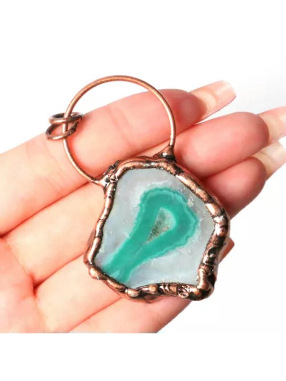 Natural Druzy Agate Geode Polished Quartz Crystal Pendant Healing Reiki Gift-Green Agate(random shape)