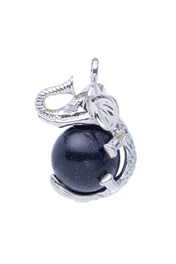 Natural Elephant Chakra Stone Crystal Sphere Pendant Charms Reiki Healing Amulet-Blue Sandstone