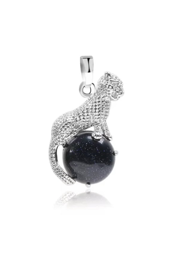 Natural Elephant Chakra Stone Crystal Sphere Pendant Charms Reiki Healing Amulet-Leopard-Blue Sandstone