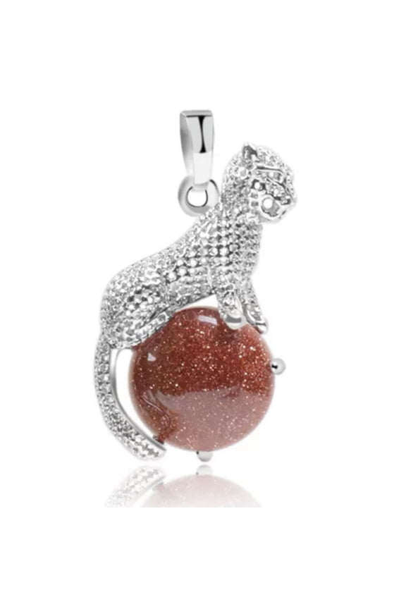 Natural Elephant Chakra Stone Crystal Sphere Pendant Charms Reiki Healing Amulet-Leopard-Gold Sandstone