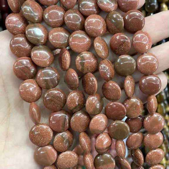 HOOUN Natural Flat Round Turquoises Chalcedony GemStone Loose Beads for Jewelry Making-Gold Sand-12mm About 16PCS