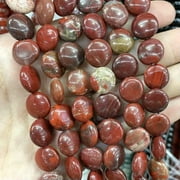 HOOUN Natural Flat Round Turquoises Chalcedony GemStone Loose Beads for Jewelry Making-Red Stone-10mm About 18PCS