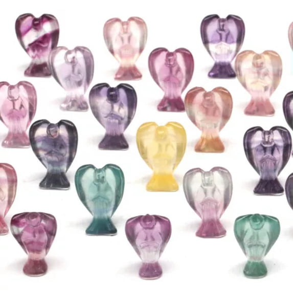 HOOUN Natural Fluorite Animals Statue Stone Carving Quartz Crystal Healing Reiki Decor-1PC Random Colour-Angel
