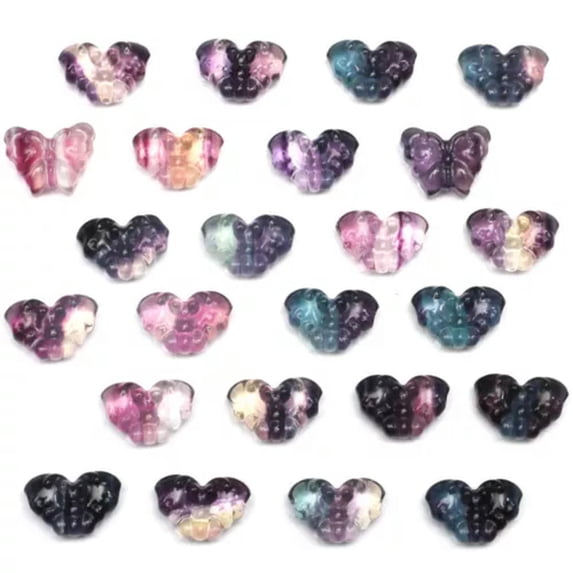 HOOUN Natural Fluorite Animals Statue Stone Carving Quartz Crystal Healing Reiki Decor-1PC Random Colour-Butterfly #2