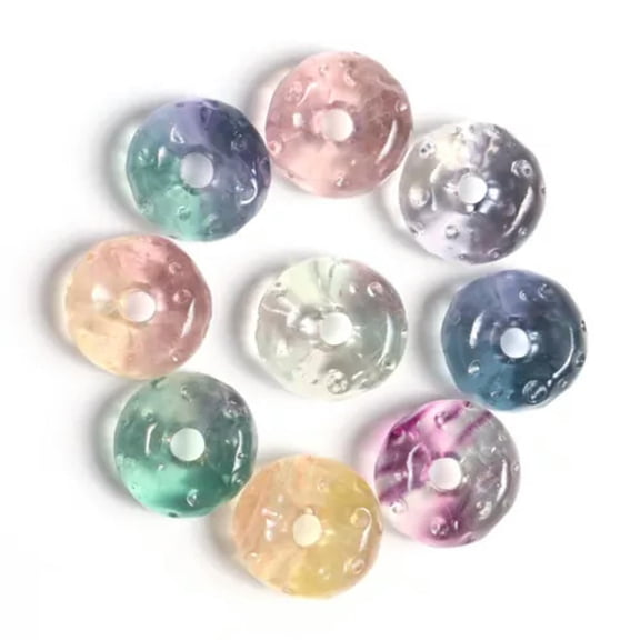 HOOUN Natural Fluorite Animals Statue Stone Carving Quartz Crystal Healing Reiki Decor-1PC Random Colour-Doughnut