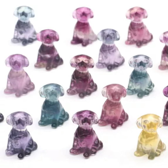 HOOUN Natural Fluorite Animals Statue Stone Carving Quartz Crystal Healing Reiki Decor-1PC Random Colour-Labrador Dog