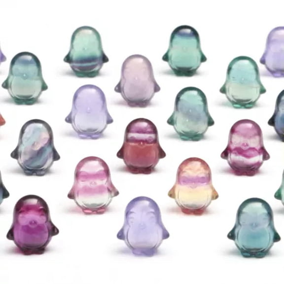 HOOUN Natural Fluorite Animals Statue Stone Carving Quartz Crystal Healing Reiki Decor-1PC Random Colour-Penguin #2