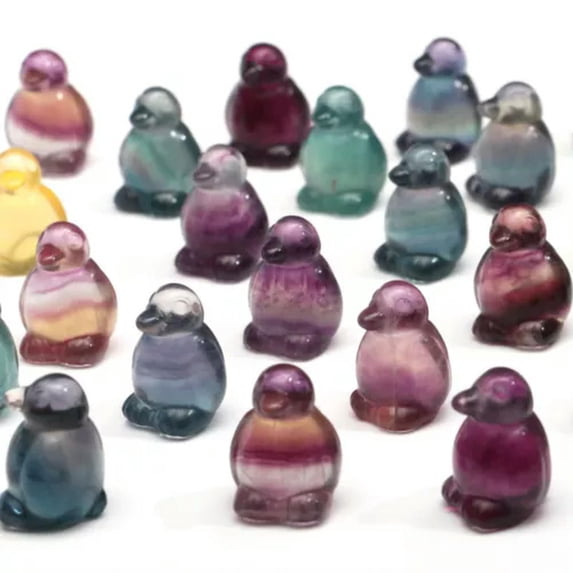 HOOUN Natural Fluorite Animals Statue Stone Carving Quartz Crystal Healing Reiki Decor-1PC Random Colour-Penguin