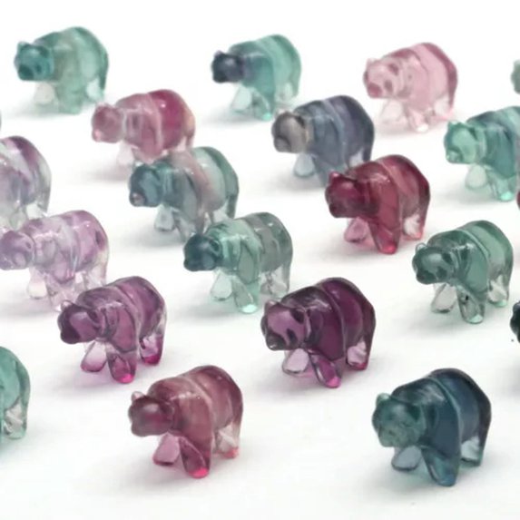 HOOUN Natural Fluorite Animals Statue Stone Carving Quartz Crystal Healing Reiki Decor-1PC Random Colour-Polar Bear