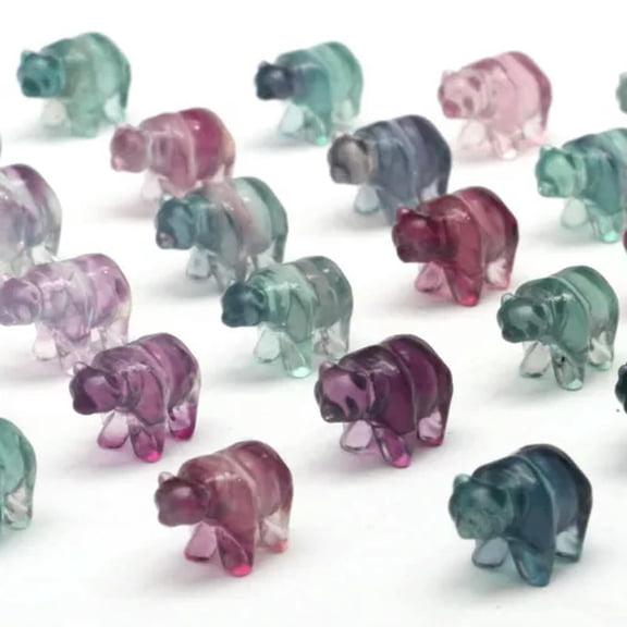 HOOUN Natural Fluorite Animals Statue Stone Carving Quartz Crystal Healing Reiki Decor-1PC Random Colour-Polar Bear