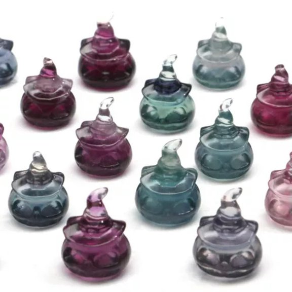 HOOUN Natural Fluorite Animals Statue Stone Carving Quartz Crystal Healing Reiki Decor-1PC Random Colour-Pumpkin #4