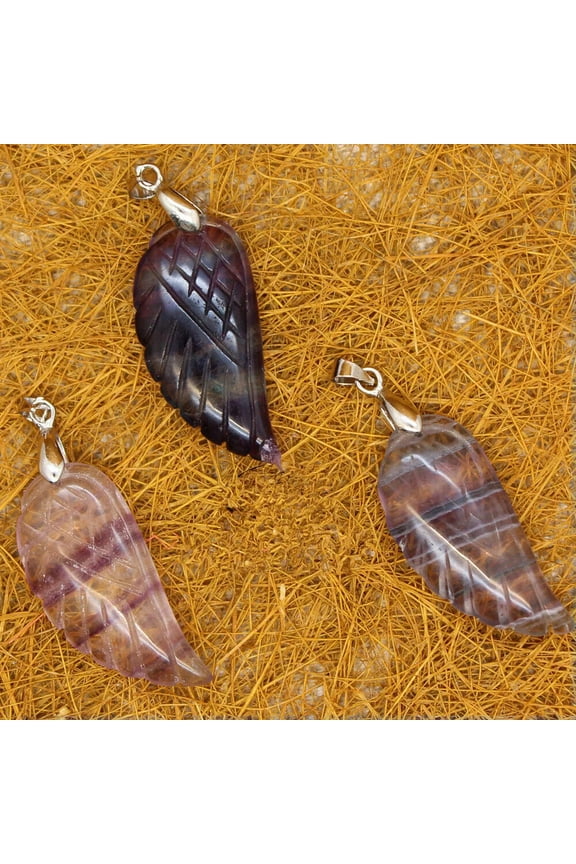 Natural Fluorite Stone Wholesale 10pcs Angel Wings Pendant Necklace Jewellery