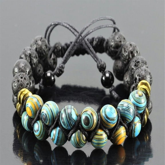 HOOUN Natural Fordite Black Lava Beaded Healing Meditation Yoga Protection Bracelet-Style 1