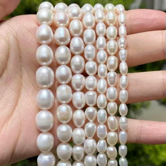 HOOUN Natural Freshwater Pearl High Quality Irregular Loose Beads for Jewelry Making-Rice Pearl AA-7-8mm