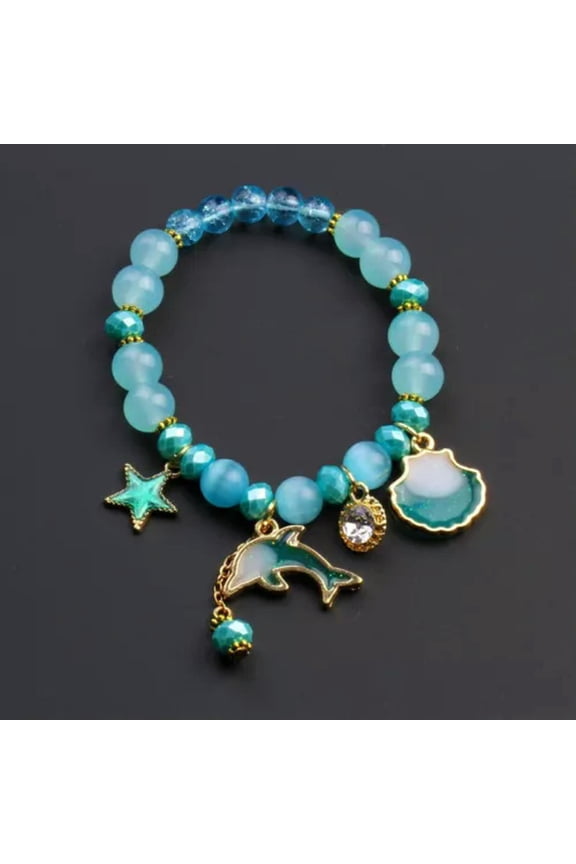Natural Gem Opal Cute Stone Dolphin Star Crystal Adjustable Bracelet Bangle Gift-Blue