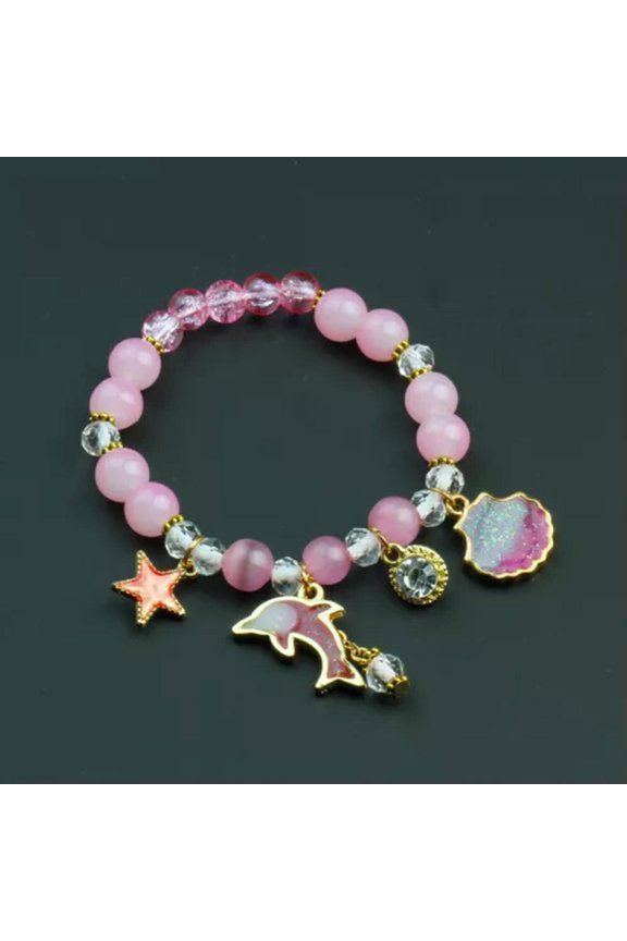 Natural Gem Opal Cute Stone Dolphin Star Crystal Adjustable Bracelet Bangle Gift-Pink
