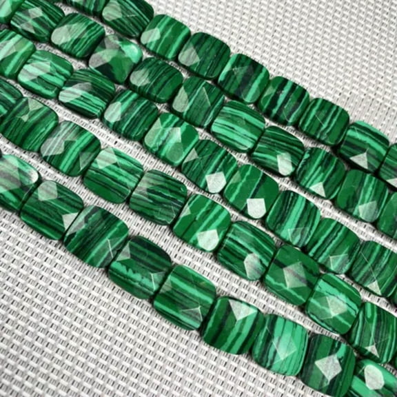 HOOUN Natural GemStone Faceted Square Shape Loose Beads for Jewelry Making DIY 15''-Malachite-11x12x7mm 7.5inch