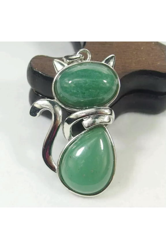 Natural Gemstone Cat Fox Animal Reiki Chakra Pendant Charms Crystal Quartz Stone-Aventurine