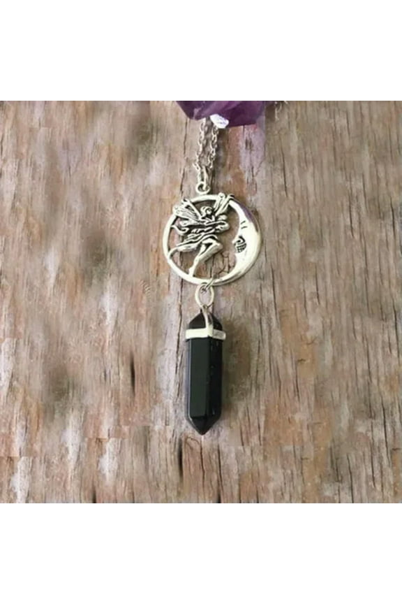 Natural Gemstone Crystal Quartz Healing Pendulum Pendant Chakra Chain Necklace-18#Black Hexagonal Crystal