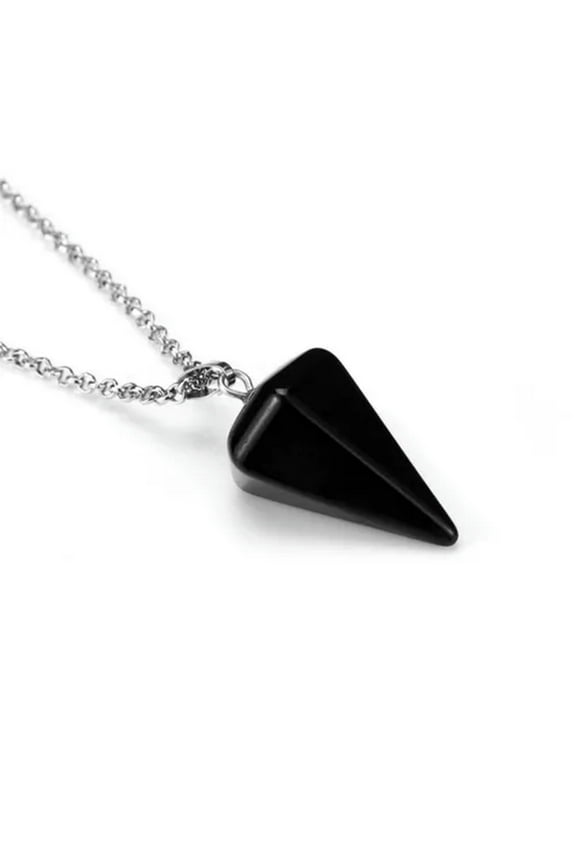 Natural Gemstone Crystal Quartz Healing Pendulum Pendant Chakra Chain Necklace-5#Black Pendulum