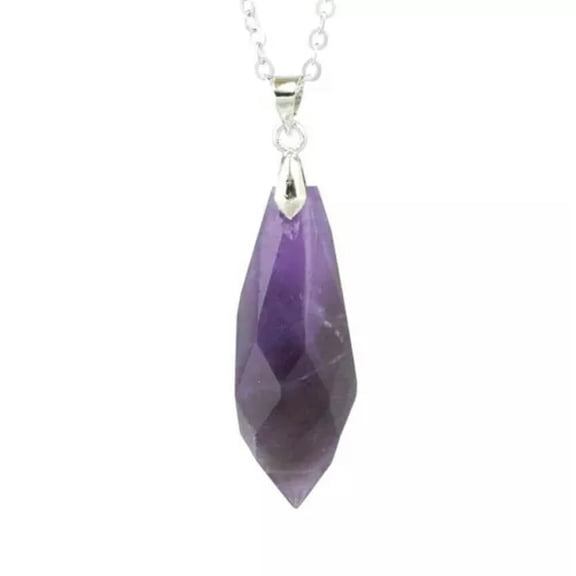 HOOUN Natural Gemstone Necklace Chakra Stone Pendant Energy Healing Crystal with Chain-Amethyst