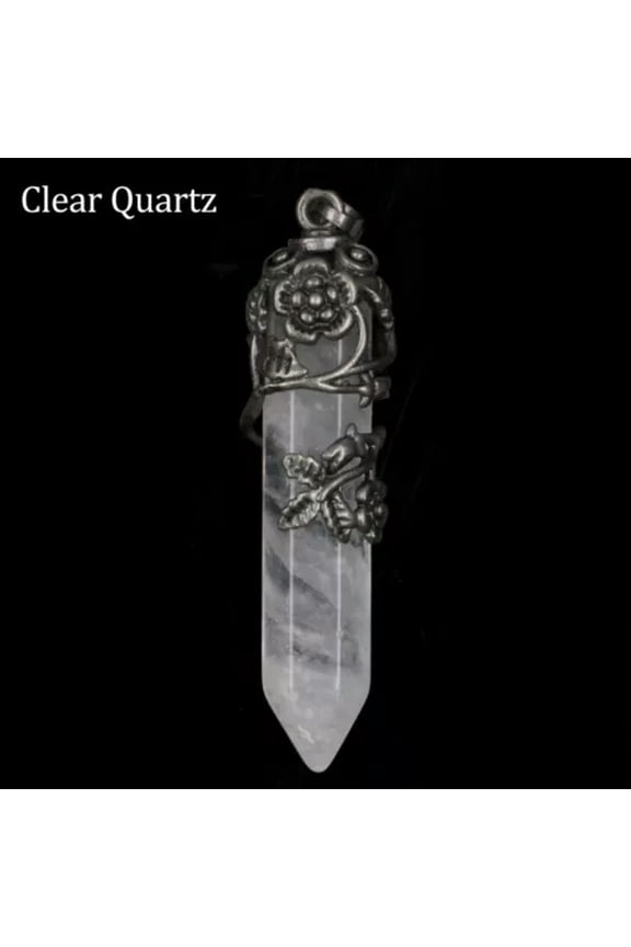Natural Gemstone Reiki Healing Crystal Quartz Hexagonal Pendulum Stone Pendant-Clear Quartz