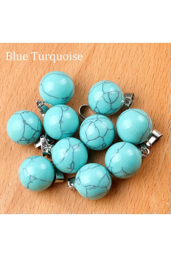 Natural Gemstone Round Ball Beads Chakra Pendants for Jewelry Making Charms 14mm-Blue Turquoise-Only 1PC (Random Pick)