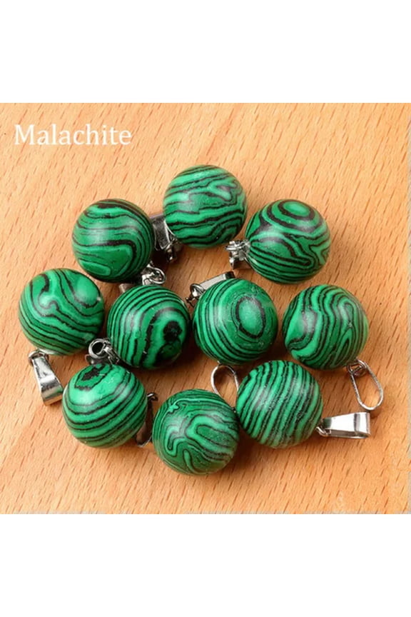 Natural Gemstone Round Ball Beads Chakra Pendants for Jewelry Making Charms 14mm-Malachite-Only 1PC (Random Pick)