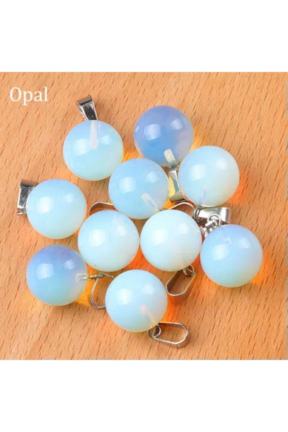 Natural Gemstone Round Ball Beads Chakra Pendants for Jewelry Making Charms 14mm-Opal-Only 1PC (Random Pick)