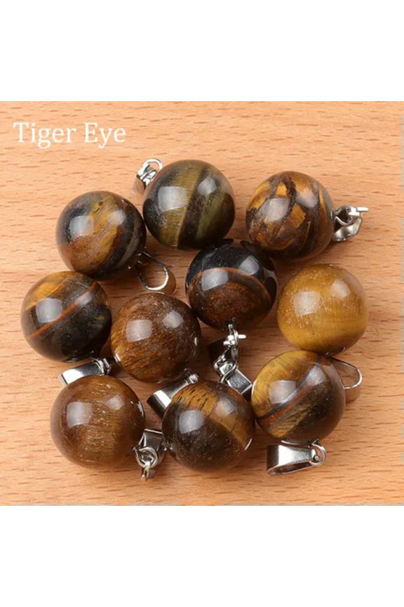 Natural Gemstone Round Ball Beads Chakra Pendants for Jewelry Making Charms 14mm-Tiger Eye-Only 1PC (Random Pick)