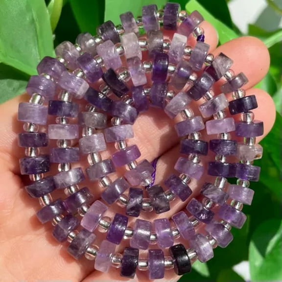 HOOUN Natural Gemstone Round Spacer Loose Beads for Jewelry Making DIY Bracelet 7.5''-Amethyst-7.5inches