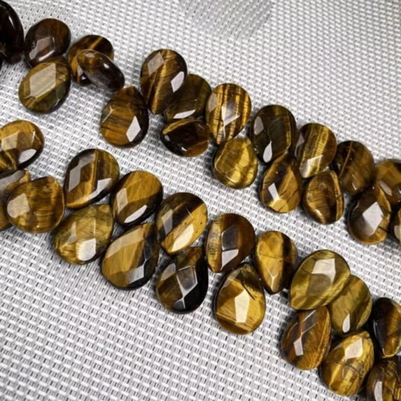 HOOUN Natural Gemstone Water Drop Shape Faceted Crystal Loose Beads for Jewelry Making-Tiger Eye Stone-13x18x6mm