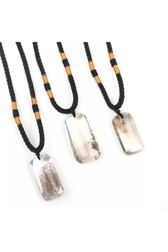 Natural Ghost Phantom Stone Pendant Clear Quartz Crystal Necklace Healing Gift