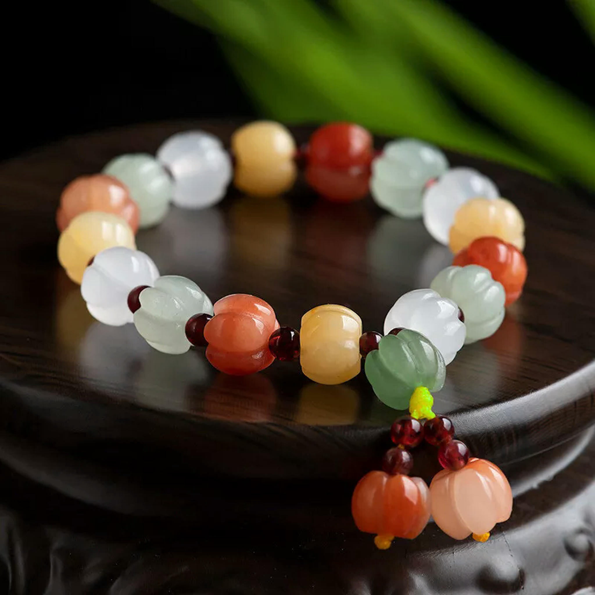 HOOUN Natural Gold Silk Jade Colorful Pumpkin Bracelet Antique Women's Bracelet