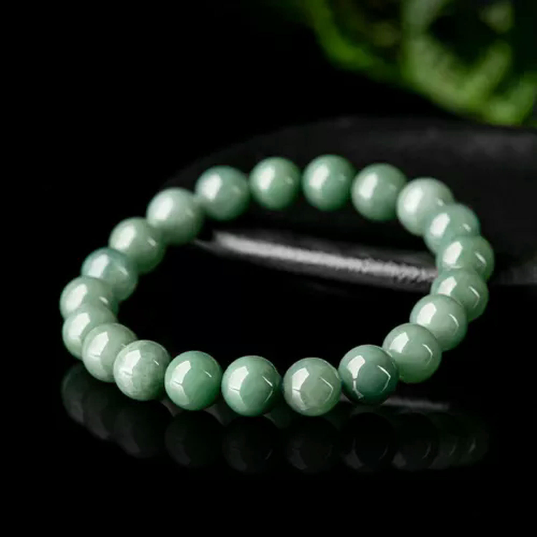 HOOUN Natural Grade A Green Jade Jadeite Lucky Men Women 9mm Beaded Bracelet