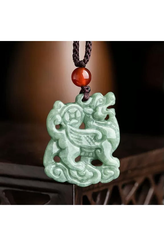 Natural Grade A Ice Jade Jadeite Lucky Green Wealth Rich Coin  Kirin Pendant