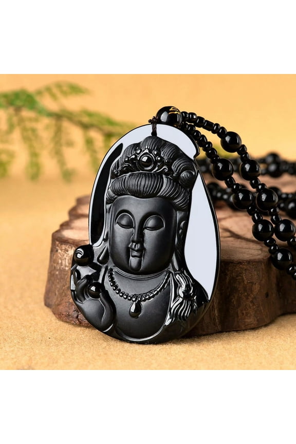 Natural Grade A Jade Black Jadeite Men Women Bless Lucky Guanyin Head Pendant